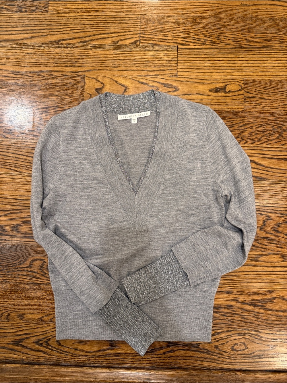 Veronica Beard Heather Gray V-Neck Pullover Sweater